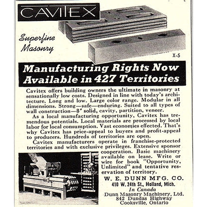 Cavitex Superfine Masonry W.E. Dunn Mfg Co Holland MI 1955 Ad AF9-M3