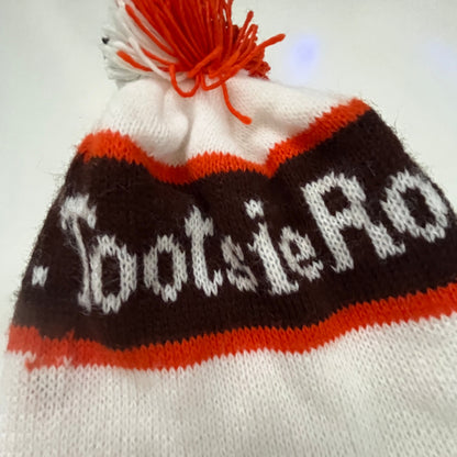 Vintage 1970s Knit Tootsie Roll Stocking Cap Beanie Hat With Pompom TF9
