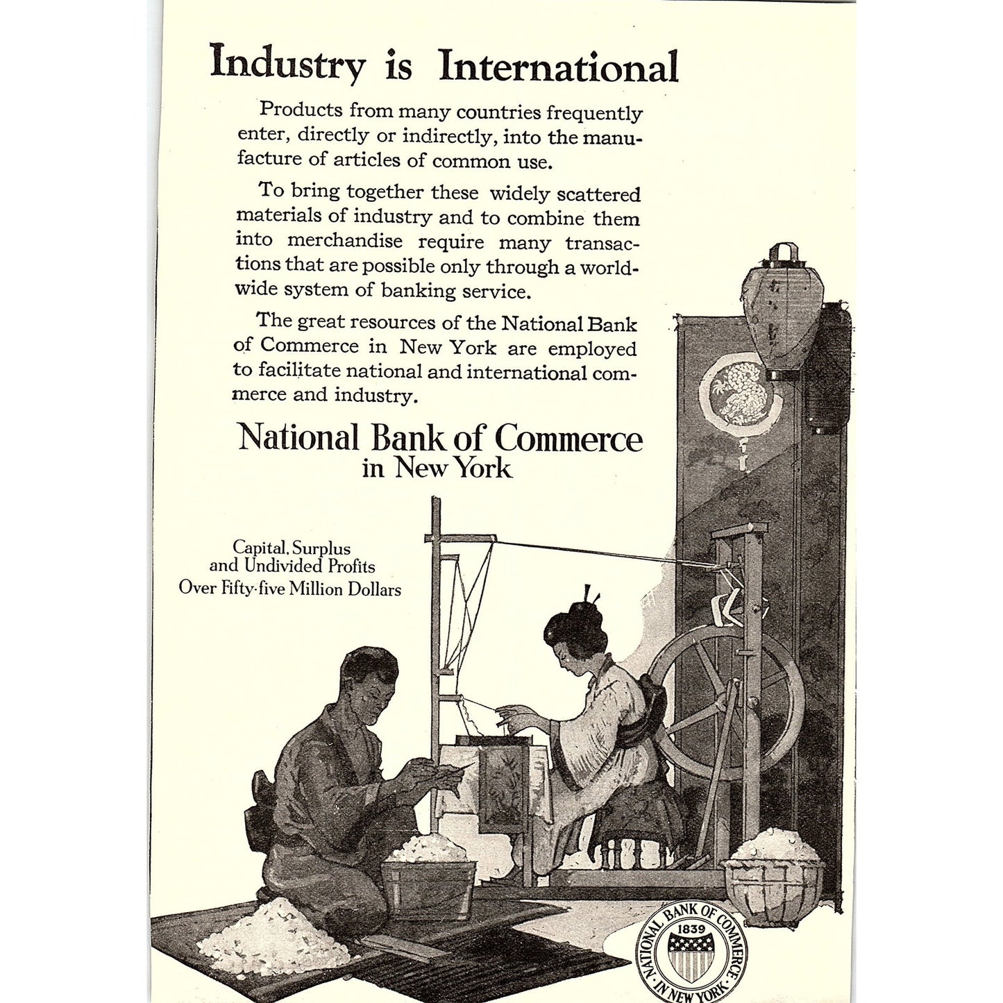 National Bank of Commerce NY Industry is International c1920 Ad AF8-9