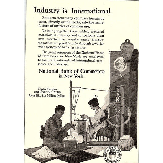 National Bank of Commerce NY Industry is International c1920 Ad AF8-9