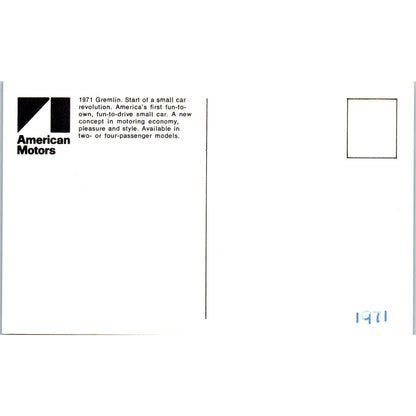 1971 American Motors Gremlin Promo Vintage Postcard PC6