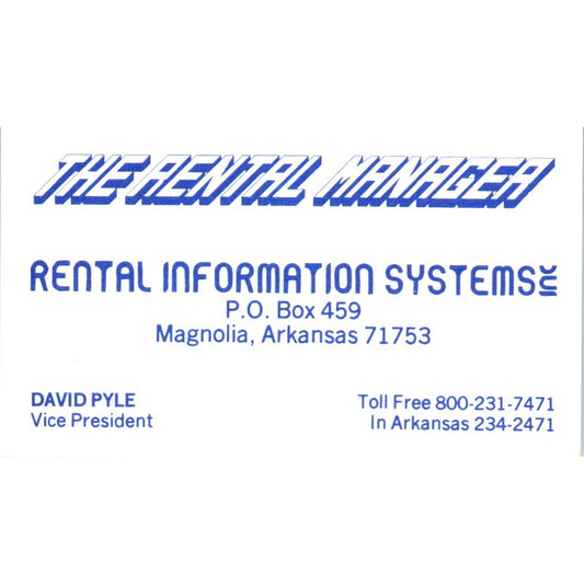 David Pyle The Rental Manager Magnolia AR Vintage Business Card SD8-B4