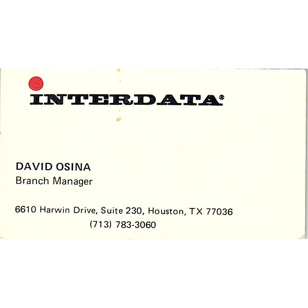 David Osina Interdata Houston TX Vintage Business Card SD9-B2