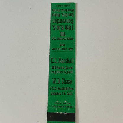 1959 RMS Convention E.L. marshall W.D. Chase Vintage Matchbook TB6-MB2-9