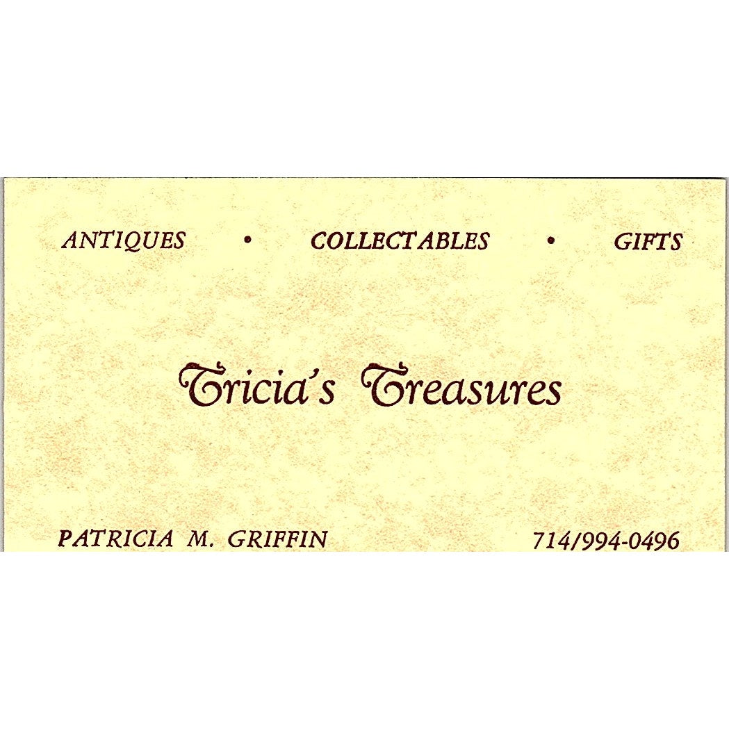 Tricia's Treasures Antiques Patricia M Griffin Anaheim CA Business Card SE3-B16