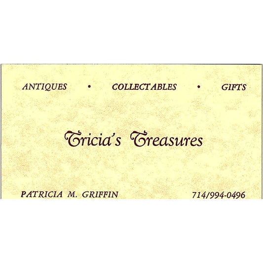 Tricia's Treasures Antiques Patricia M Griffin Anaheim CA Business Card SE3-B16