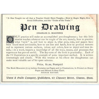 Charles D. Maginnis Pen Drawing Book Bates & Guild c1905 Victorian Ad AE9-MA4