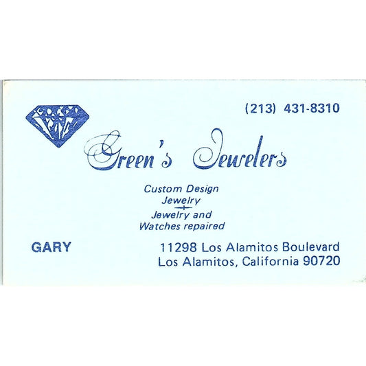 Green Jewelers Vintage Gary Los Alamitos California Business Card SB4-B10