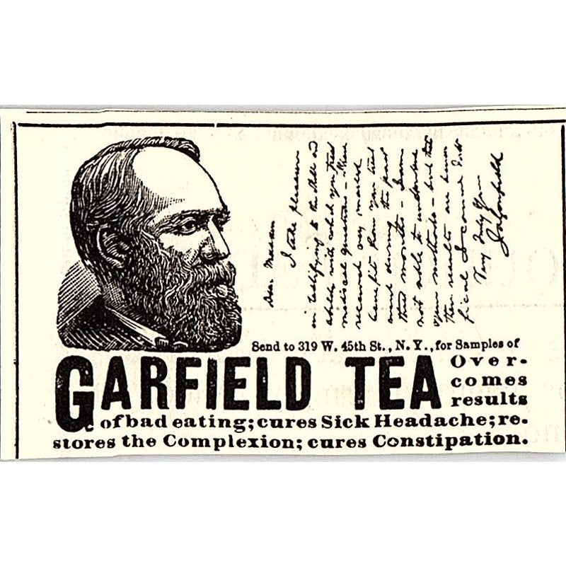 Garfield Tea Quackery 319 W. 45th St NY 1892 Ad AG2-S26