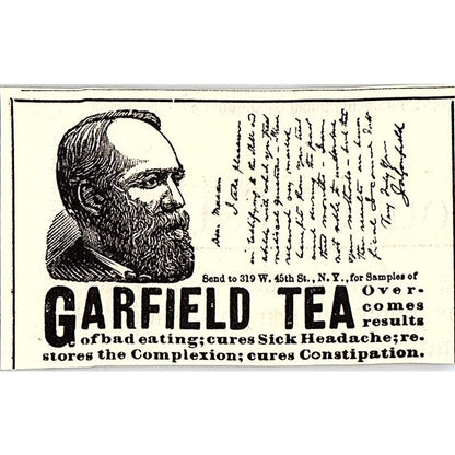 Garfield Tea Quackery 319 W. 45th St NY 1892 Ad AG2-S26