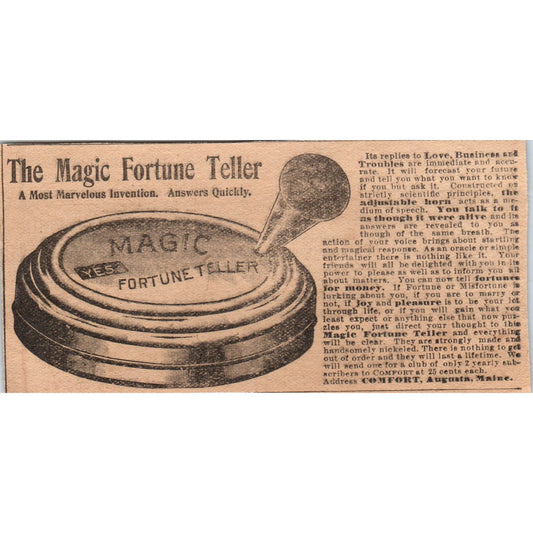 The Magic Fortune Teller Comfort Augusta Maine 1910 Magazine Ad AF1-CM3