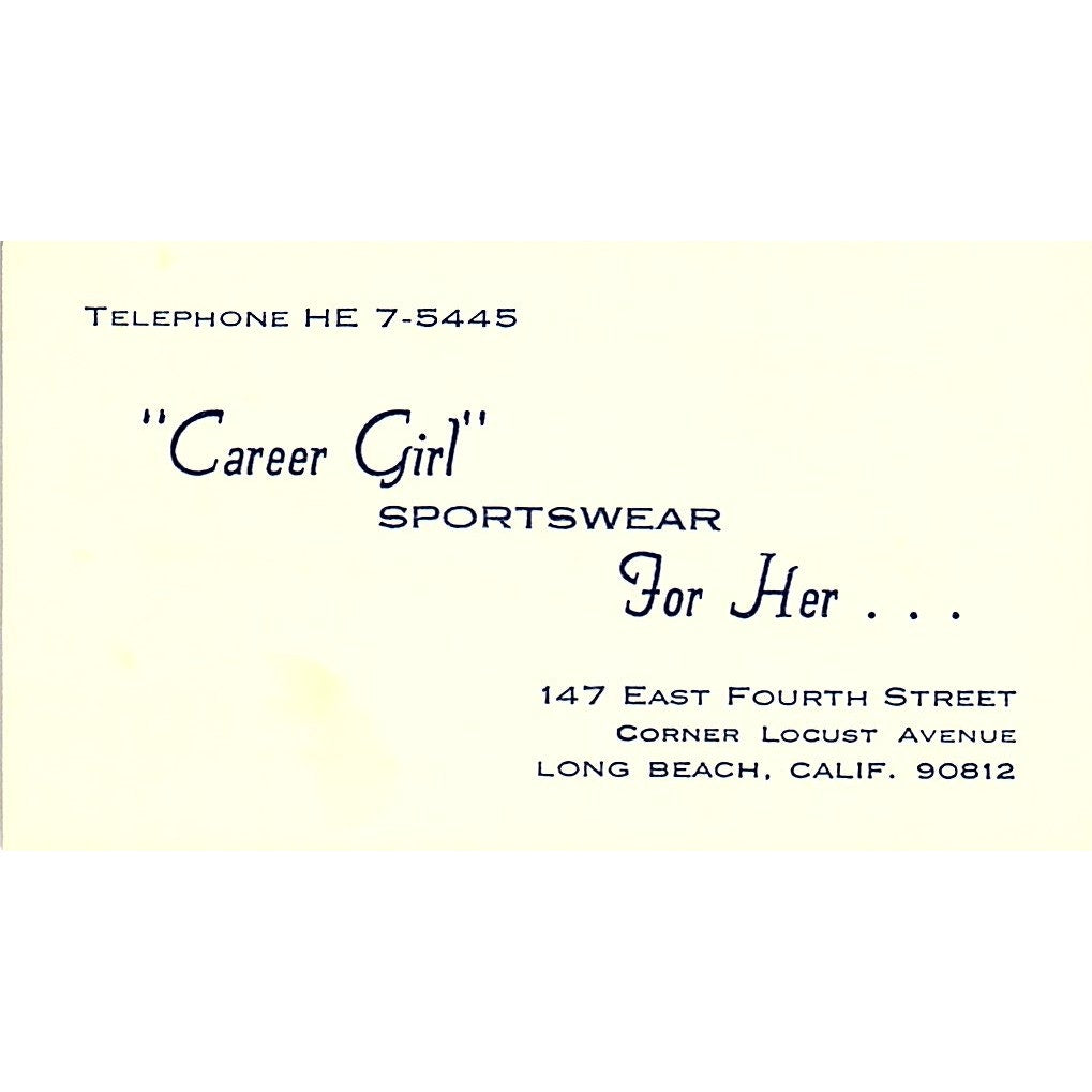 Career Girl Sportswear For Her Long Beach Vintage Business Card SE5-B5
