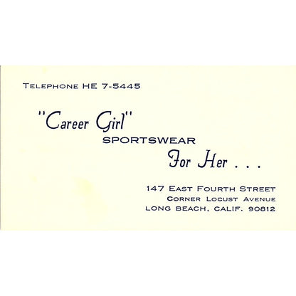 Career Girl Sportswear For Her Long Beach Vintage Business Card SE5-B5