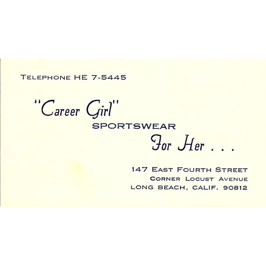 Career Girl Sportswear For Her Long Beach Vintage Business Card SE5-B5