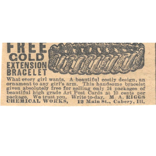 Gold Extension Bracelet Offer Chemical Works Cubery IL 1910 Magazine Ad AF1-SS6