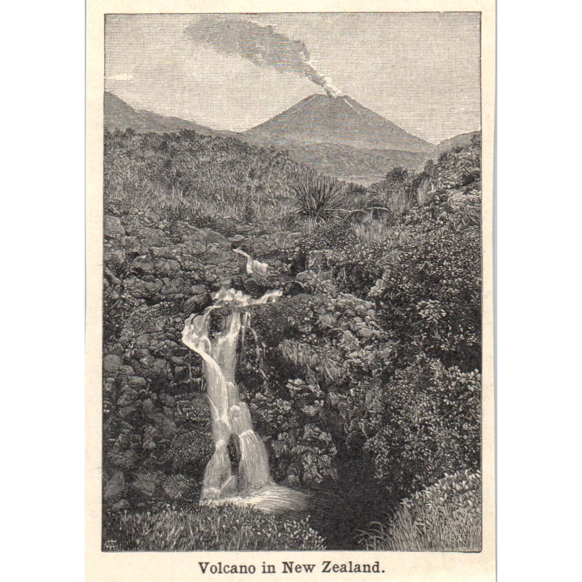 Volcano in New Zealand 1901 Engraving AF2-P1