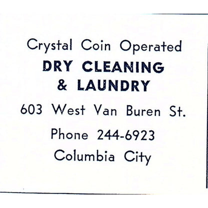 Crystal Coin Operated Dry Cleaning & Laundry Columbia City IN 1964 Ad AG1-S10