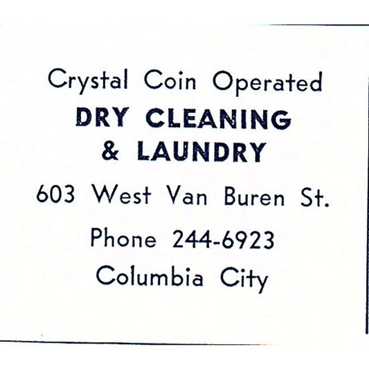 Crystal Coin Operated Dry Cleaning & Laundry Columbia City IN 1964 Ad AG1-S10