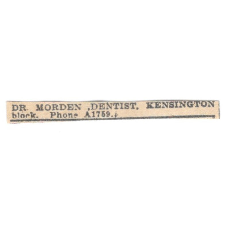 Dr Morden Dentist Kensington Block Winnipeg 1920 Ad AG2-S12