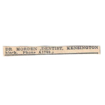 Dr Morden Dentist Kensington Block Winnipeg 1920 Ad AG2-S12