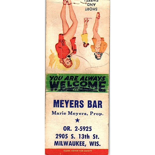 Meyers Bar Marie Meyers Milwaukee WI Pinup Vintage Matchbook Cover SC7-Y9