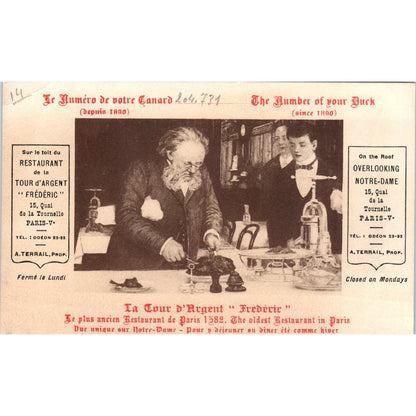Vintage La Tour d'Argent Oldest Restaurant in Paris France Duck Card AE2