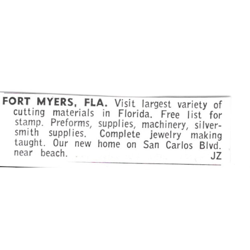 Fort Myers Florida Lapidary Supply San Carlos Blvd 1972 Ad AF8-S24