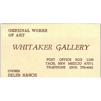 Whitaker Gallery Helen Nanos Taos NM Vintage Business Card SD9-B4