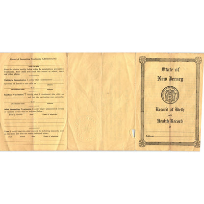State of New Jersey Record of Birth and Health Joseph Leonard Arendt 1955 AB9