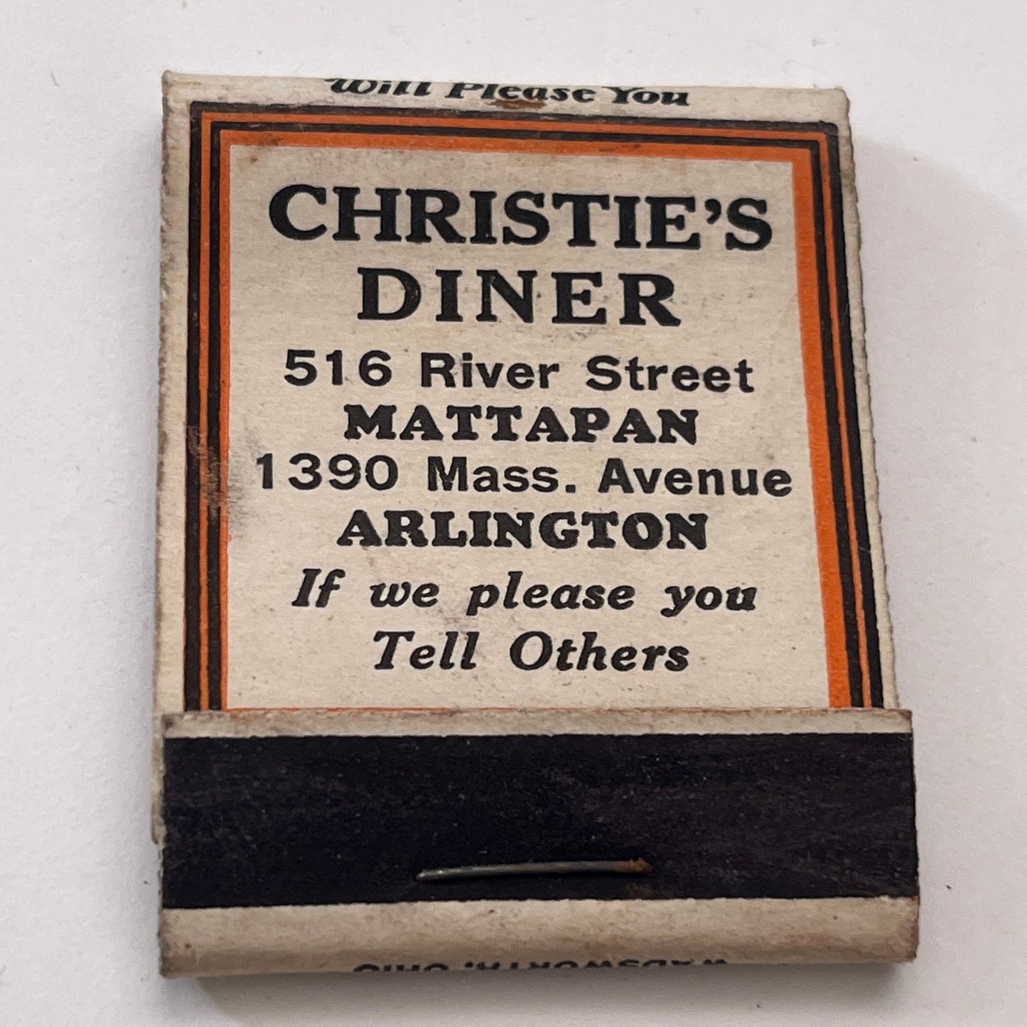 Christie's Diner Mattapan Arlington Vintage Matchbook Cover TB8-MB-10