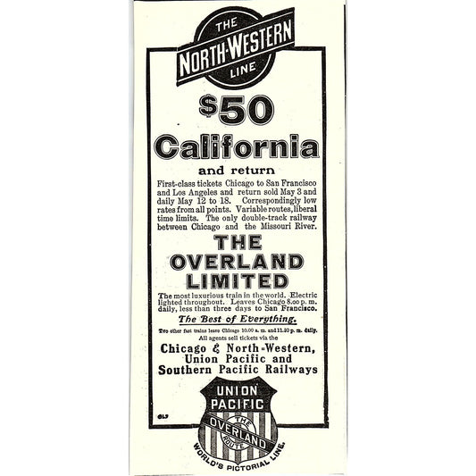 Union Pacific Overland Route North-Western Line Railway 1903 Ad AF8-H2