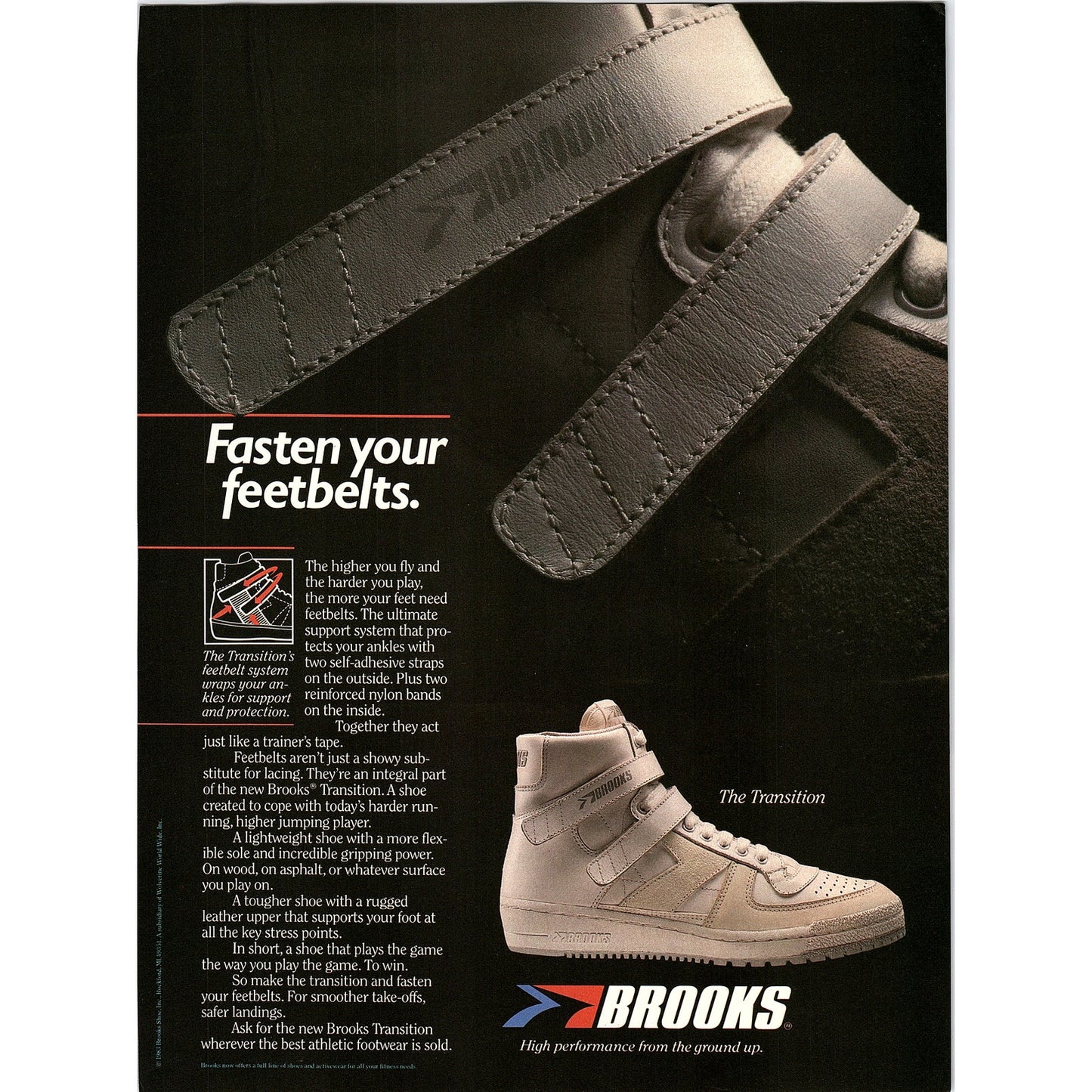 Brooks Transition High Performance Shoe Feetbelts 8x11" 1983 Ad D26