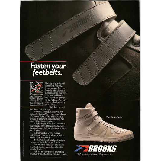 Brooks Transition High Performance Shoe Feetbelts 8x11" 1983 Ad D26