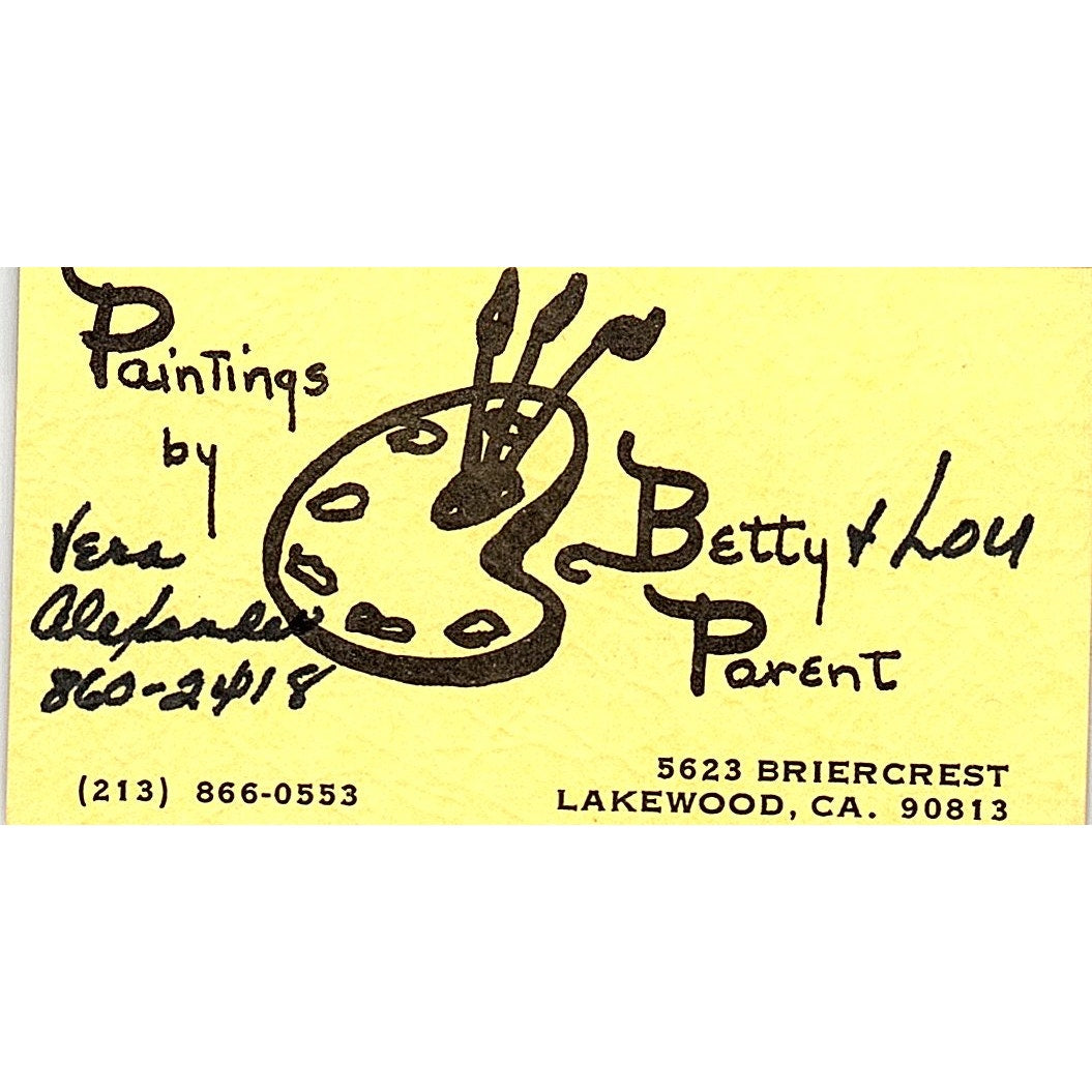 Paintings by Betty & Lou Parent Lakewood CA Vintage Business Card SE3-B12