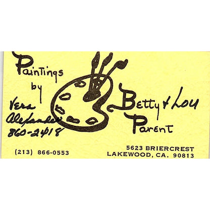 Paintings by Betty & Lou Parent Lakewood CA Vintage Business Card SE3-B12