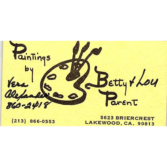 Paintings by Betty & Lou Parent Lakewood CA Vintage Business Card SE3-B12