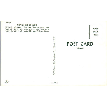 Perrines Bridge Wallkill River Rifton NY Vintage Covered Bridge Postcard PD1