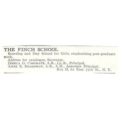The Finch School Jessica G. Cosgrave Anne E Boardman c1918 Advertisement AE5-SA6