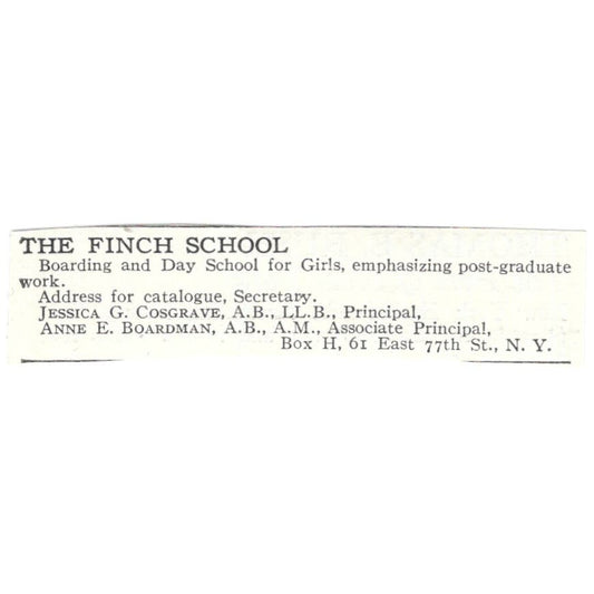 The Finch School Jessica G. Cosgrave Anne E Boardman c1918 Advertisement AE5-SA6