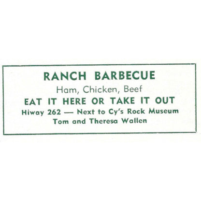 Ranch Barbecue Tom & Theresa Wallen Hwy 262 1957 Estes Park CO Ad AG4-S11