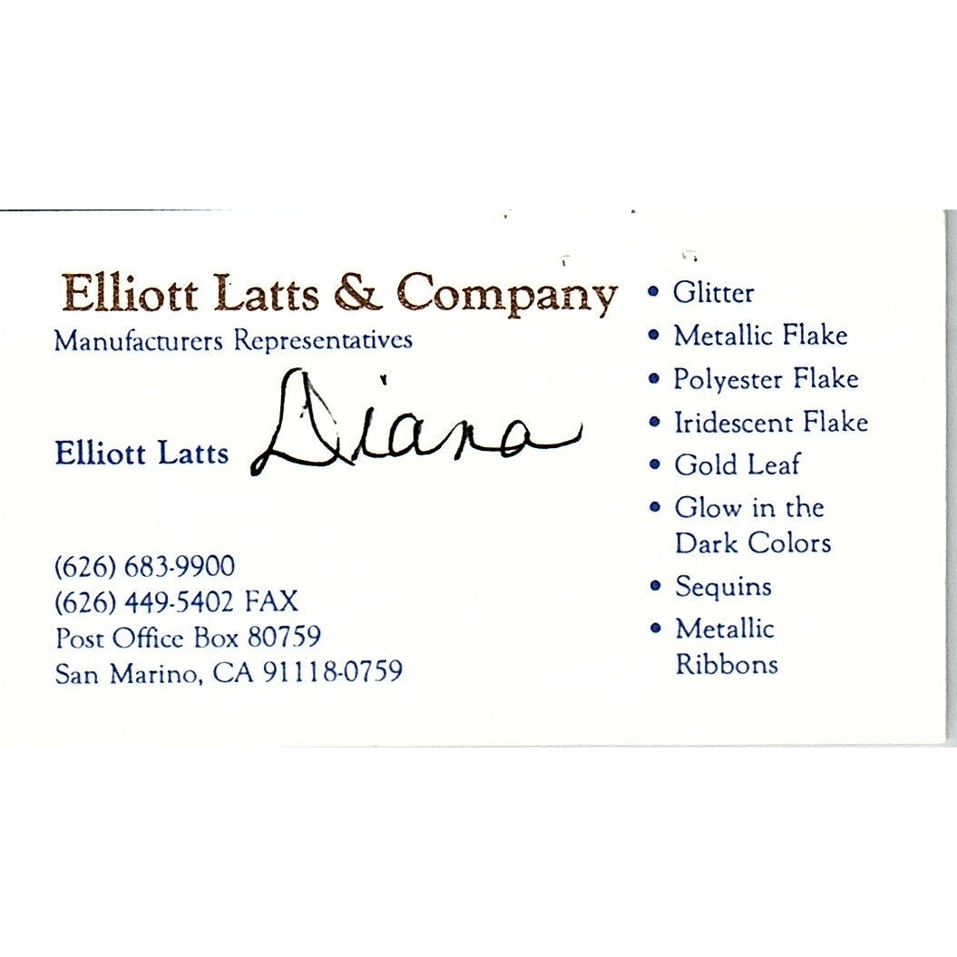 Elliott Latts & Co San Marino CA Vintage Business Card SC9-B8