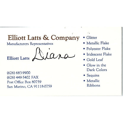 Elliott Latts & Co San Marino CA Vintage Business Card SC9-B8