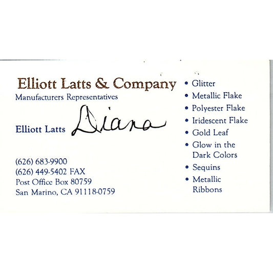 Elliott Latts & Co San Marino CA Vintage Business Card SC9-B8