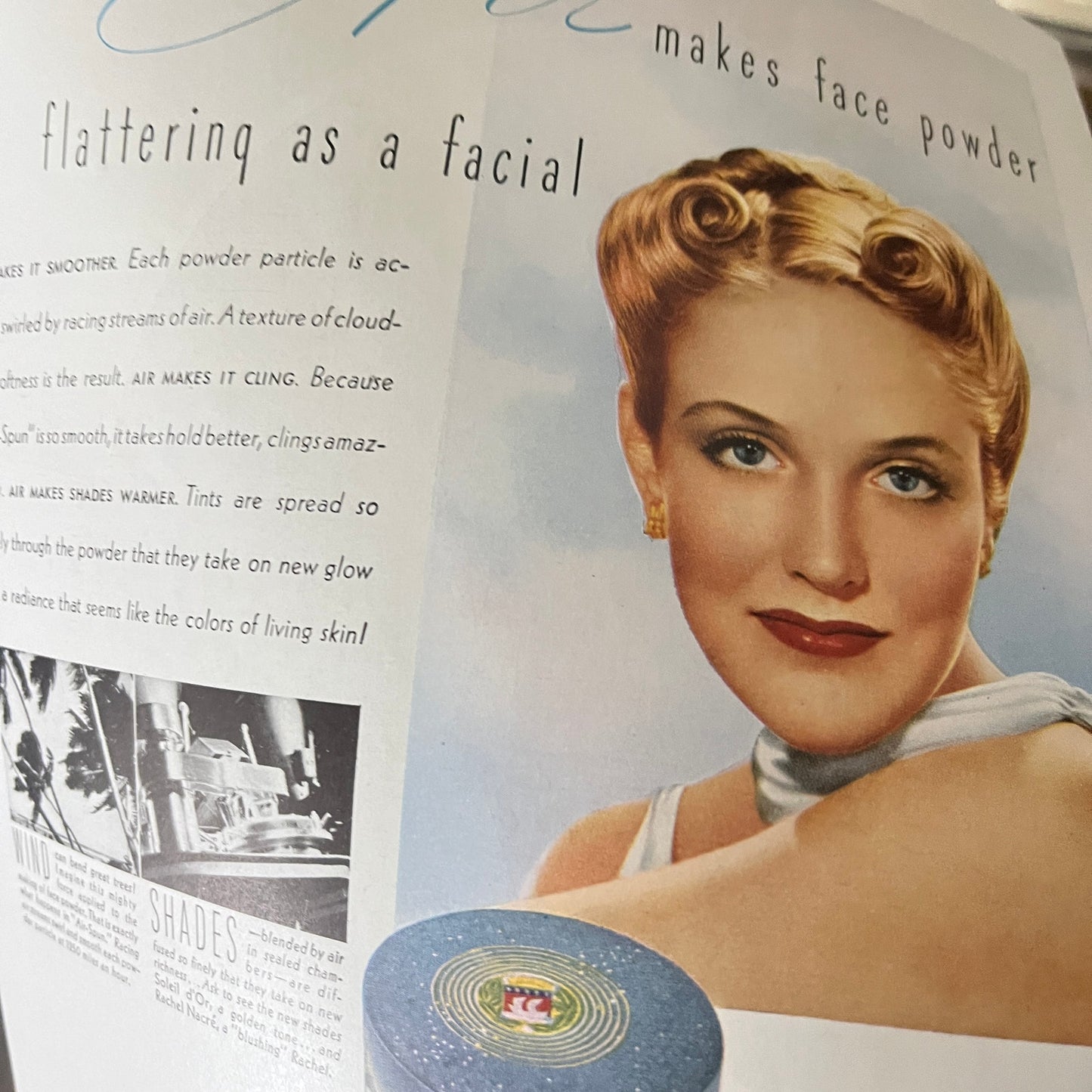 1939 Air-Spun COTY Air Face Powder Vintage Magazine Ad 10x13 V9