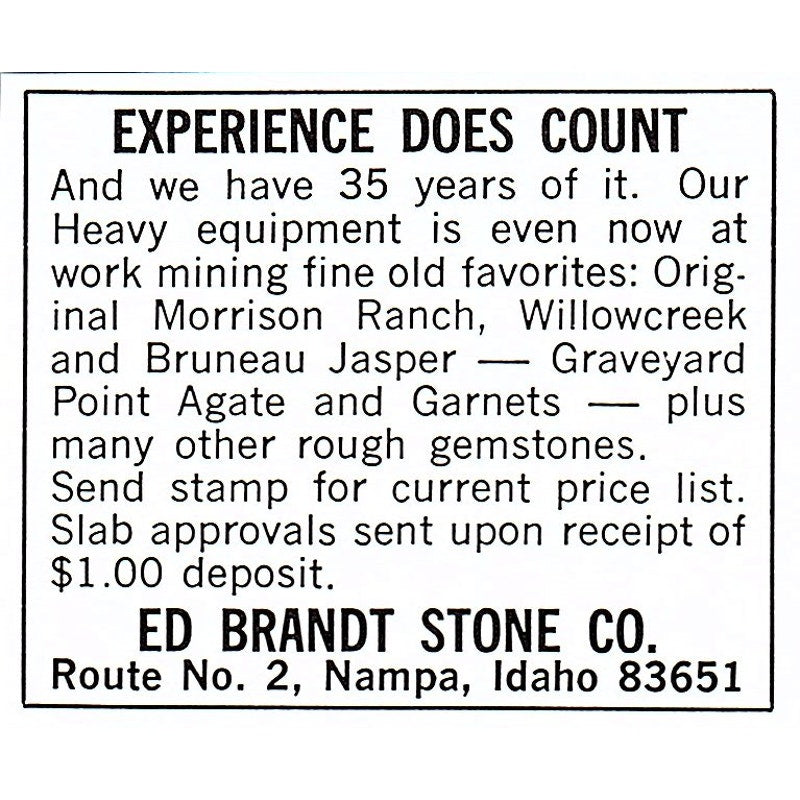 Ed Brandt Stone Co Nampa Idaho 1972 Ad AF8-M2