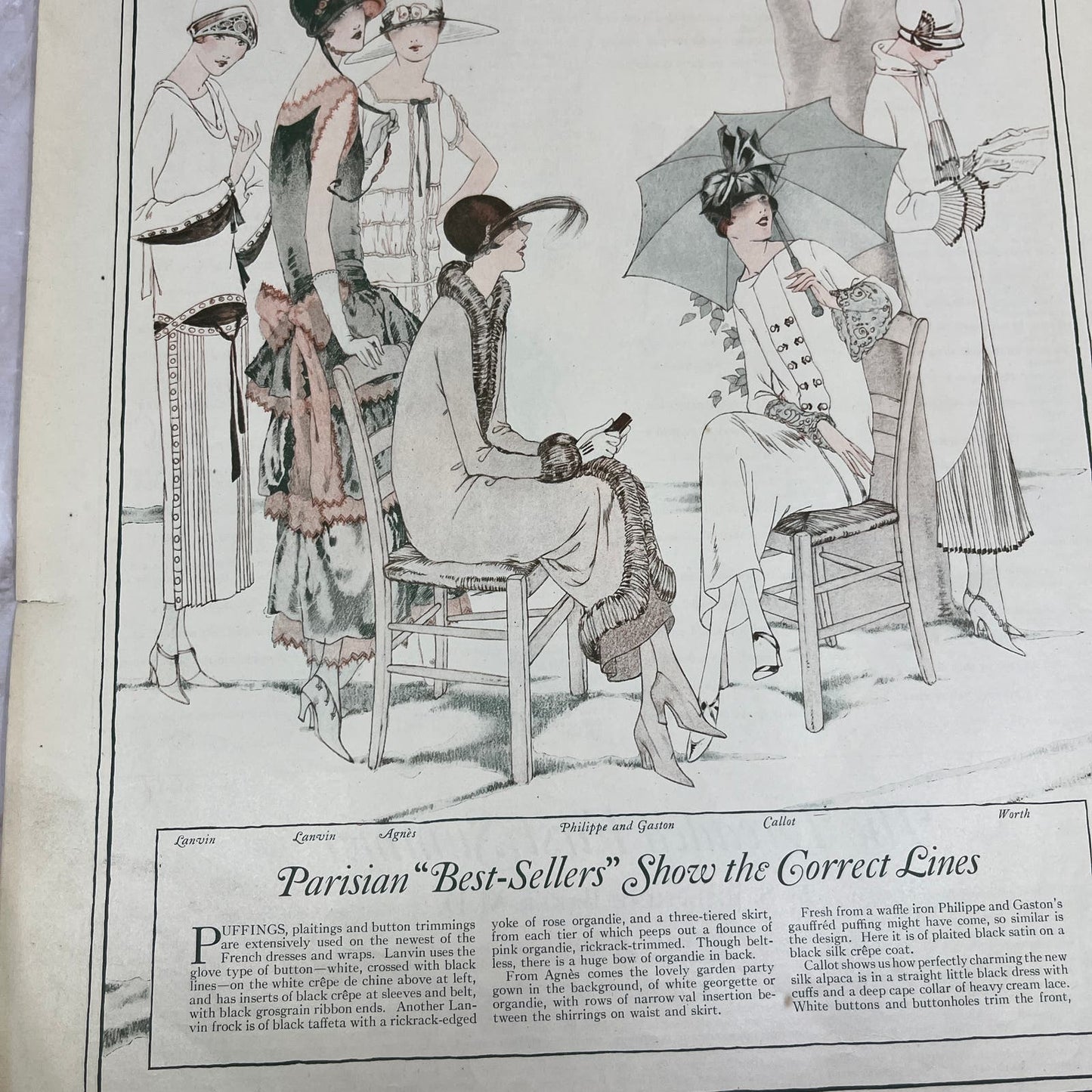 Bestselling Parisian Women's Fashions Two Pages 1924 Magazine Ad FL6-11