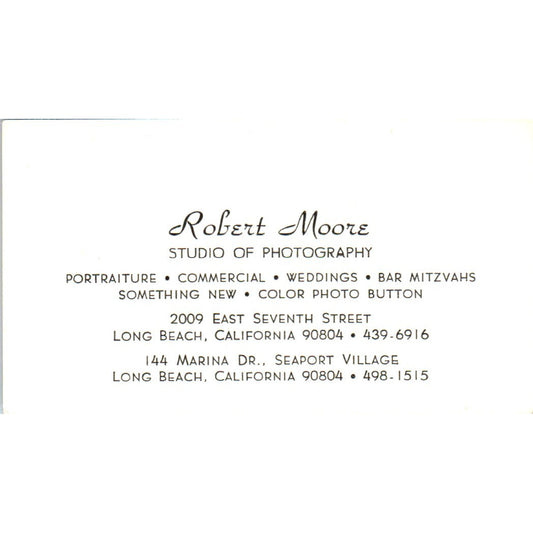Robert Moore Studio of Photography Long Beach CA Vintage Business Card SD8-B17