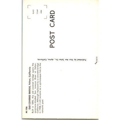 Old Covered Bridge Felton CA San Lorenzo River Vintage Bridge Postcard PD3