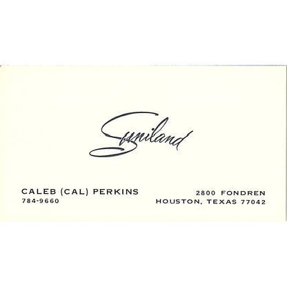 Suniland Caleb (CAL) Perkins Houston Texas Vintage Business Card SF3-B2