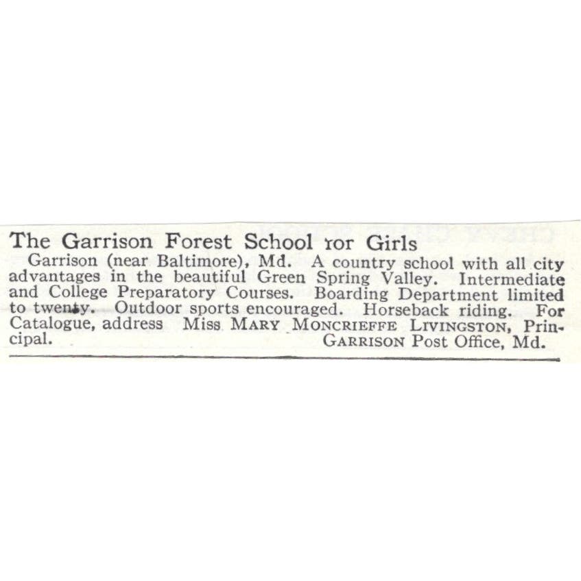 The Garrison Forest School for Girls Mary Moncrieffe Livingston 1918 Ad AE5-SA10